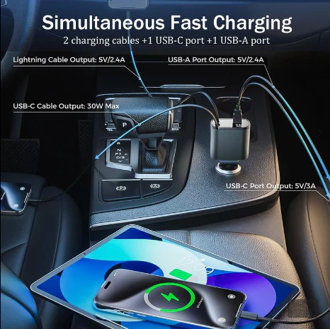 4 in 1 Retractable Car Charger with cable - Image 5