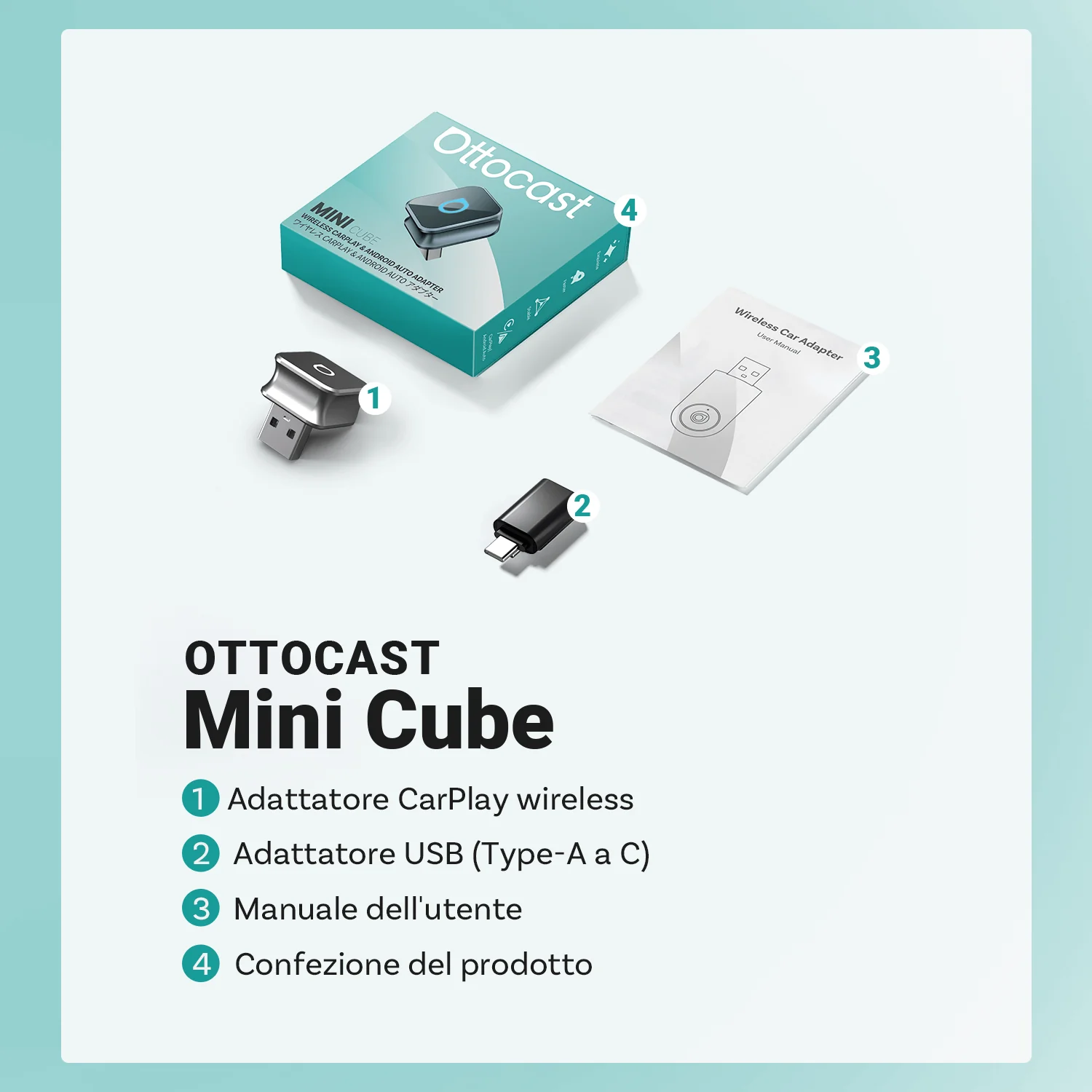OTTOCAST® Mini Cube 3.0 Adattatore Wireless CarPlay e Android Auto - Image 14