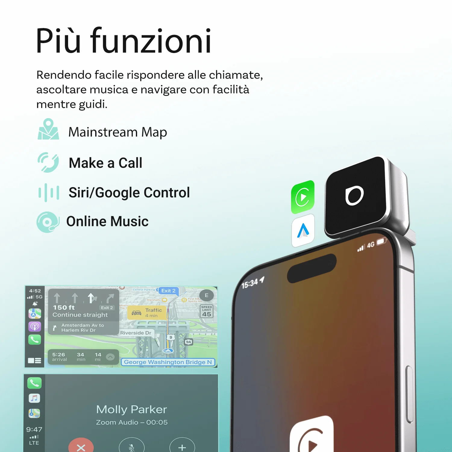 OTTOCAST® Mini Cube 3.0 Adattatore Wireless CarPlay e Android Auto - Image 9