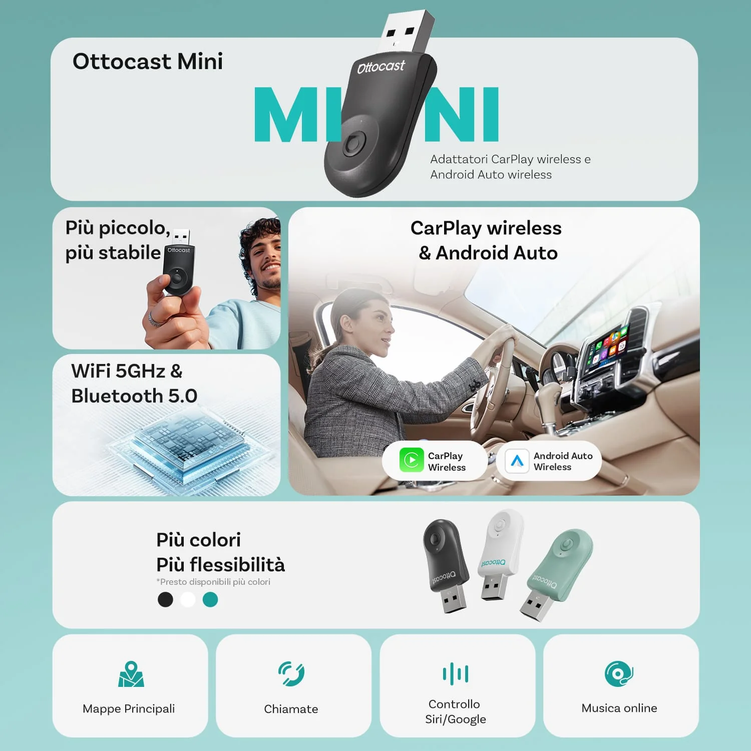 Ottocast Mini Wireless CarPlay/Android Auto Adattatore - Image 3