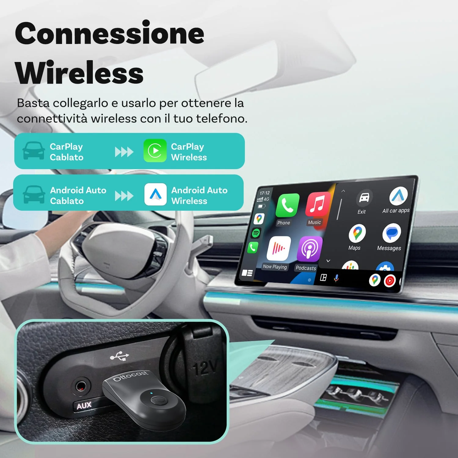 Ottocast Mini Wireless CarPlay/Android Auto Adattatore - Image 5